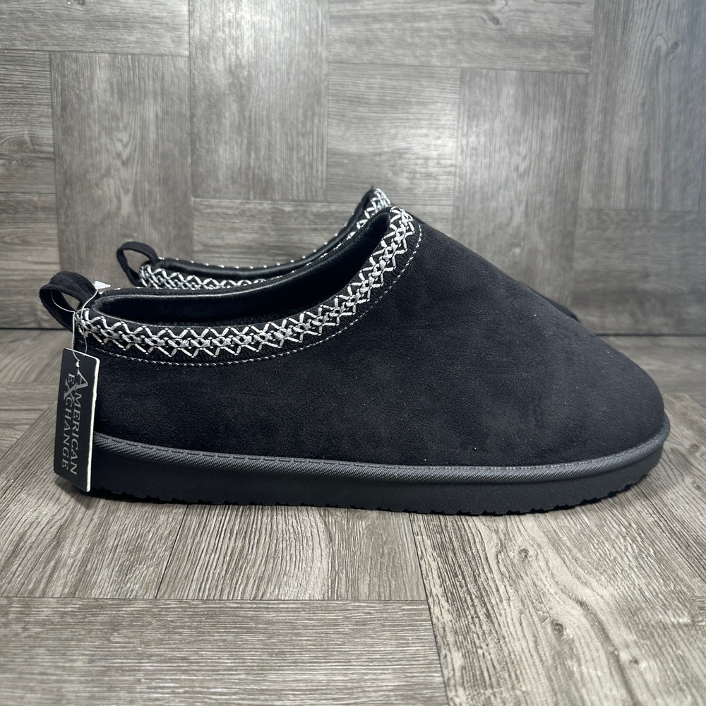 American Exchange Slippers Chazm Mens 11 Black Faux Suede Braided NEW 118CHAZM
